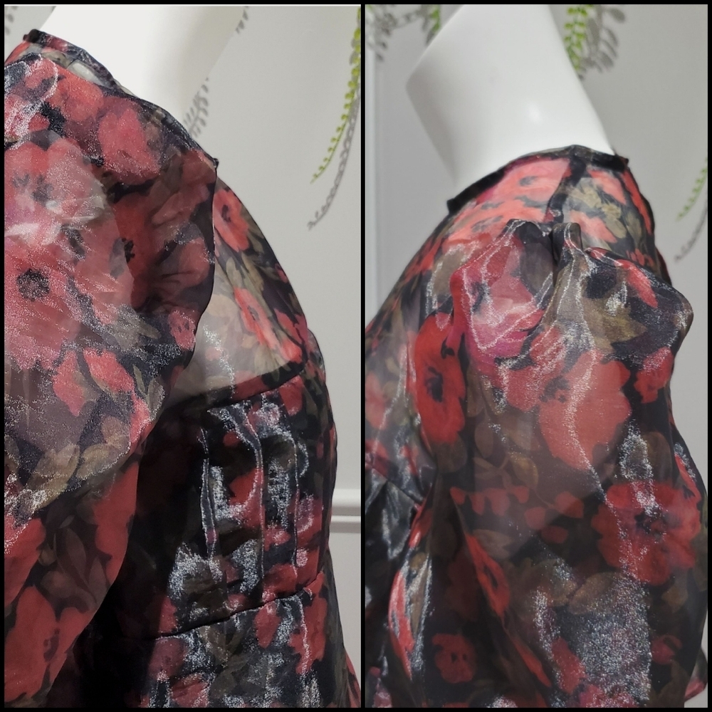 Floral Organza Puff Sleeve Babydoll Top - Picture 9 of 15